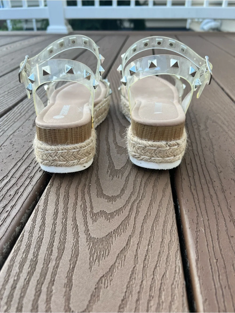Cushionaire Transparent Studded Espadrille Sandals - Beige